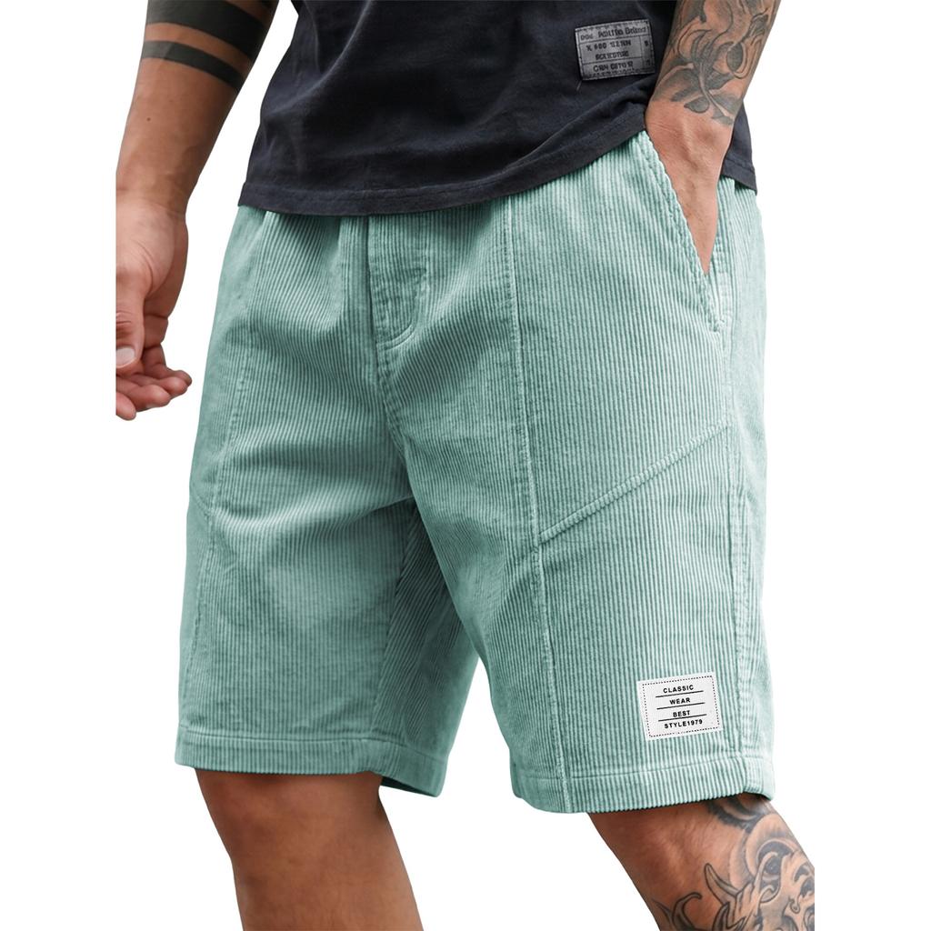 Mens Corduroy Casual Shorts Relaxed Fit Elastic Waistband Summer Lightweight Breathable Shorts with Side Pockets for Daily Wear