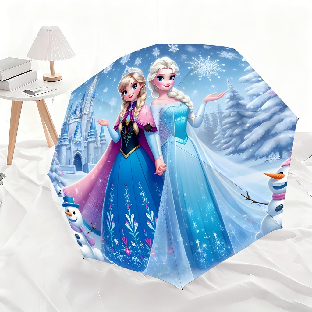 1pc Disney Frozen Princess Castle Themed Automatic Umbrella, All-Weather Umbrella for All Occasions, Portable Folding Umbrella