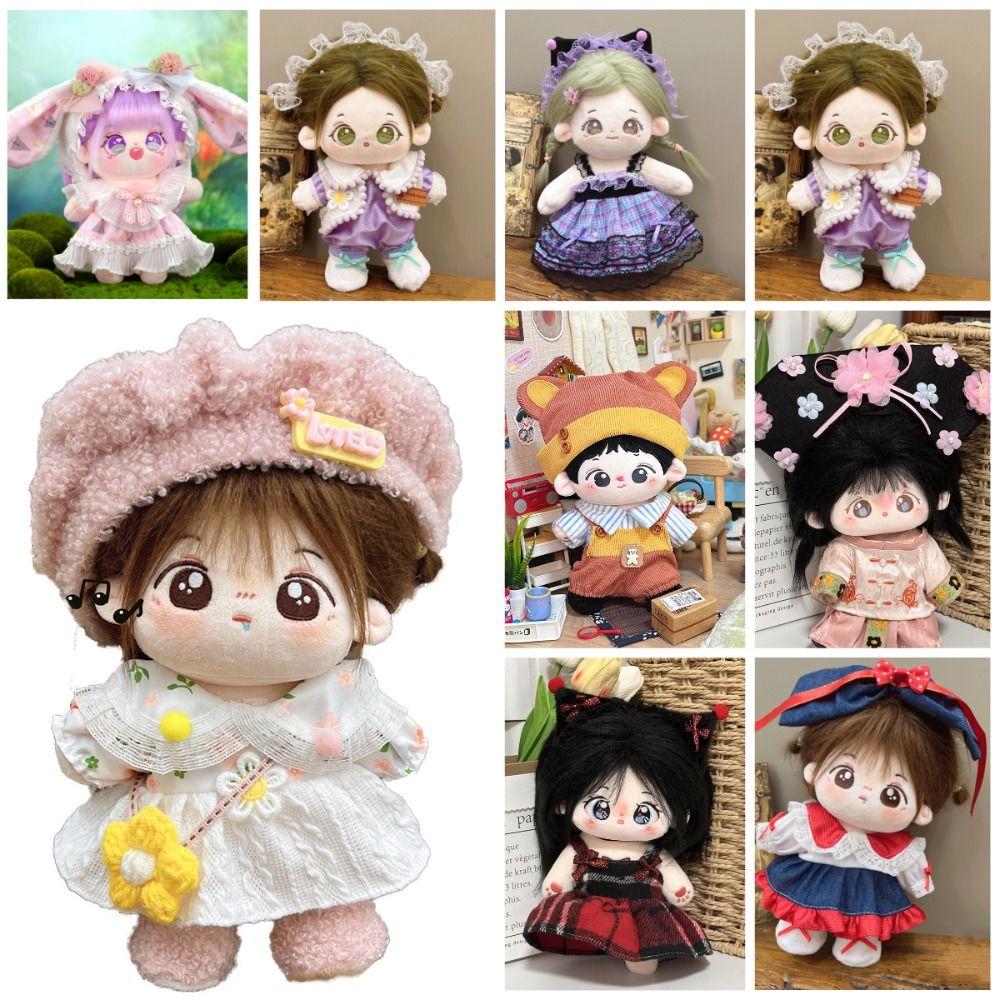 20CM Doll Dress Suit Multicolor Doll Cap Dress Gift Miniature Clothes  Cotton Stuffed Doll