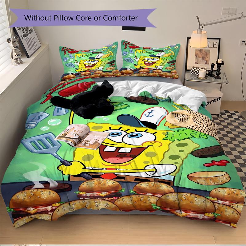 3pcs SpongeBob Cooking Adventure Print Cover Set Ultra Soft, Breathable, and Comfortable Bedding with Stylish Design for Bedroom and Guest Room Decor