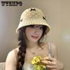 Women's Mini Bow Crochet Straw Bucket Hat Cute Beige Knit Sun Hat UV Protection for Summer Beach & Daily Wear