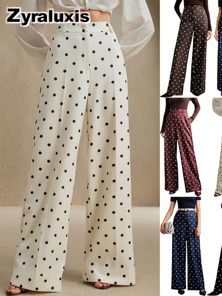 Wide Leg Pants for Women - Dot Casual High Waist Trousers