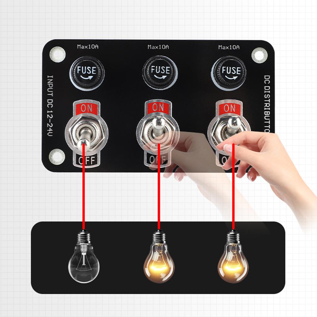 Universal Engine Start Push Button 3 Gang Switch Power Fuses Holder Control Panel Compatible for 12V/24V Marine Vehicles