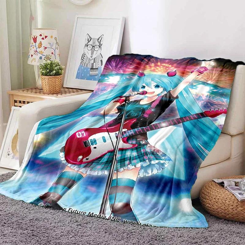 3D M-MIKUS Music VOCALOID Cartoon Girl Soft Plush Blanket,Flannel Throw Blanket for Living Room Bedroom Bed Sofa Cover Gift