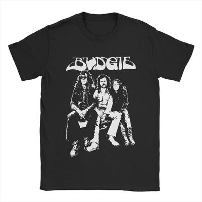 Budgie Band Λευκό Σε Μαύρο Ανδρικά Μπλουζάκια 100% Βαμβακερά Casual Μπλουζάκια Στρογγυλής Λαιμόκοψης Κοντομάνικα Τοπ με Εκτύπωση