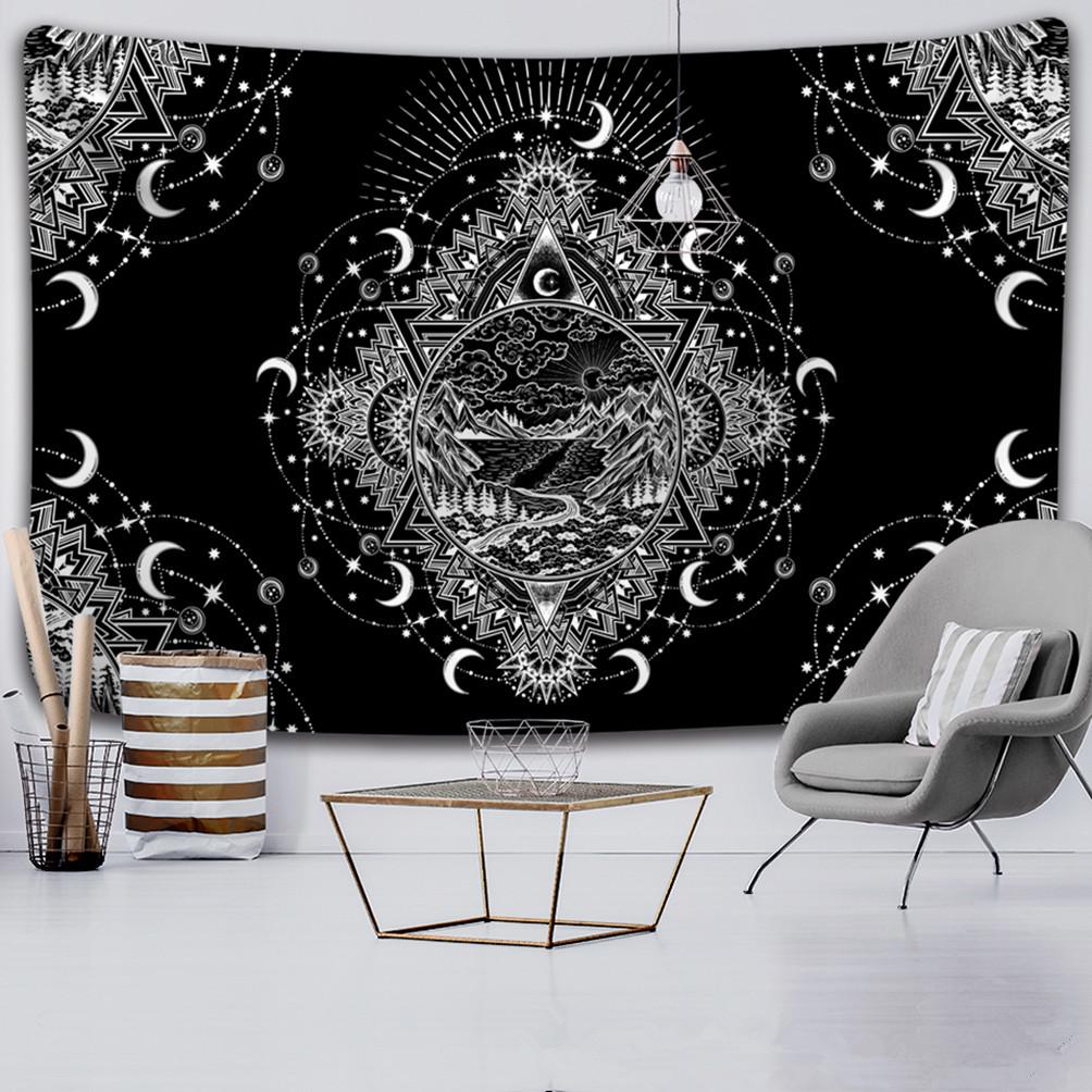 Bohemia Mandala Tapestry Sun and Moon Tapestry Wall Hanging Tarot Hippie Wall Rugs Room Dorm Decor Blanket Black and White Color