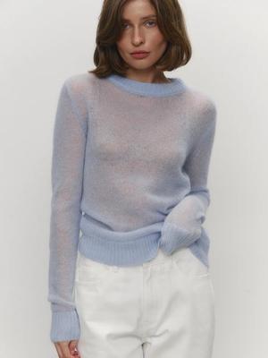 2026 Primavera Verão Feminino Top de Tricô Transparente Gola Redonda Leve Cor Doce Básico para Cobrir