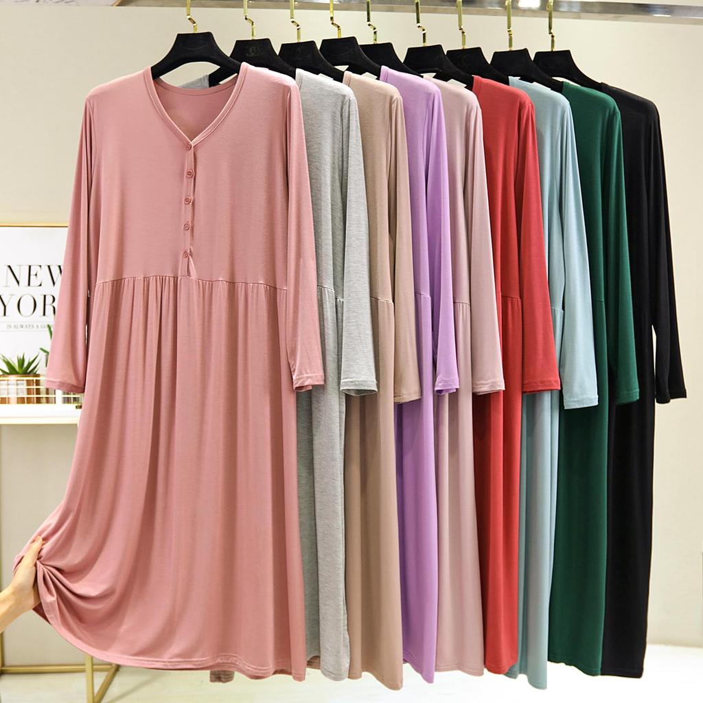 TRTRO Plus Size One Size Fits Women's Nightgown, Pajamas, Loungewear, Maternity, Nursing, (Long Sleeve/Black, All)