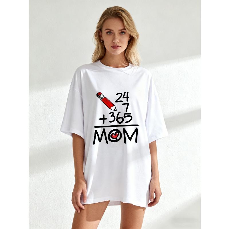Black Oversized T-Shirt With Pencil And Math Equation Mom Print For Mother's Day Gift