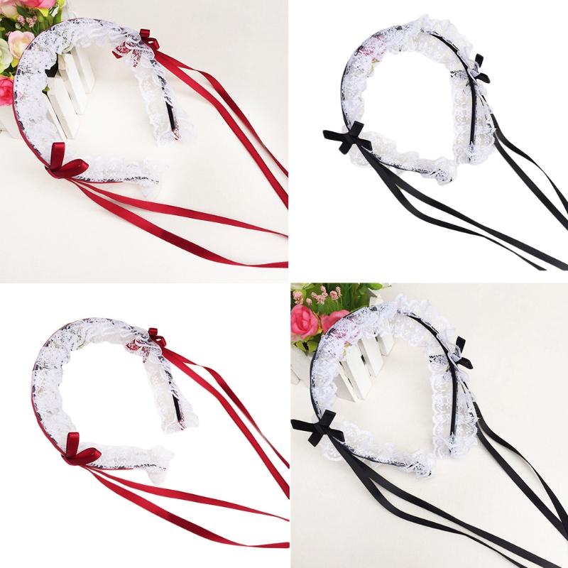 Liebliches Süßes Haarband Anime Maid Cosplay Stirnband Lolita Rüschenspitze Kopfschmuck Handgefertigt Schleife Haarschmuck