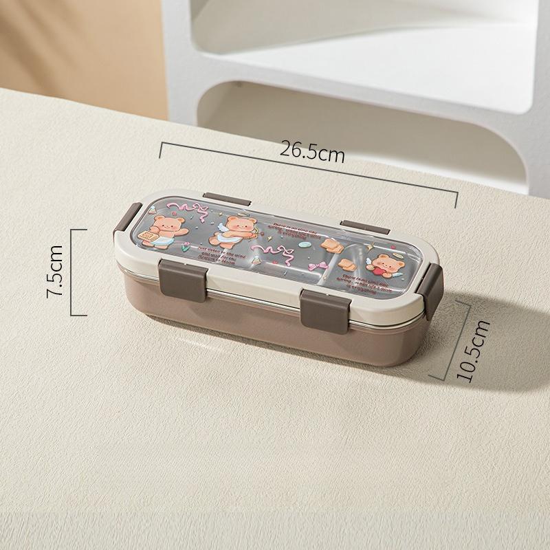 Cartoon Lunch Box Safe Rectangle Shape 304 Stainless Steel Office Workers Compartment Rectangle Container Food Preservation