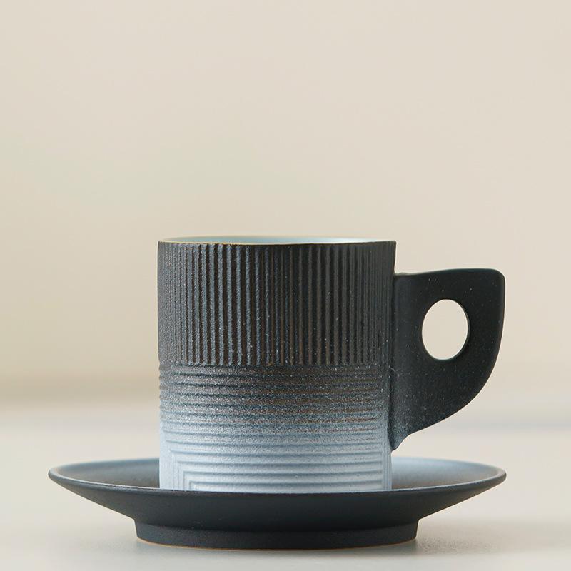 Gradual Change Ceramic Coffee Cup and Saucer Set High Value Afternoon Tea Cup Retro Rough Pottery Mug Latte Cup