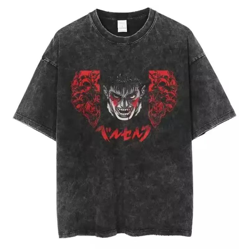 Washed Berserk Vintage Japan Anime New Arrival Mens Women Clothe Tee Shirt Homme Graphic T-Shirts Men  WomenTshirt for Men Women Ropa Hombre