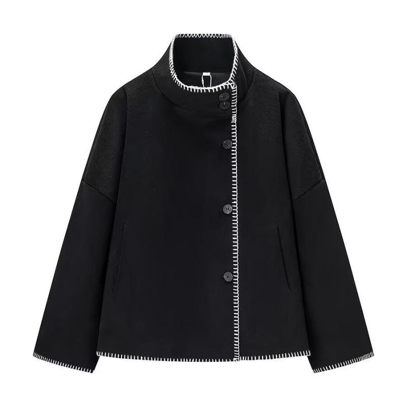 2025 Winter European & American Style Irregular Stand Collar Loose Woolen Shawl Coat Small чёрный