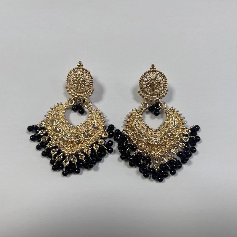 Bohemian Ethnic Heart Stud Earrings: Long Bell Vintage Style for Women