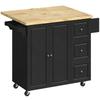 Kitchen Island on Wheels, Rolling Kitchen Storage Trolley with Drop Leaf, Drawers, Towel and Spice Rack, Black