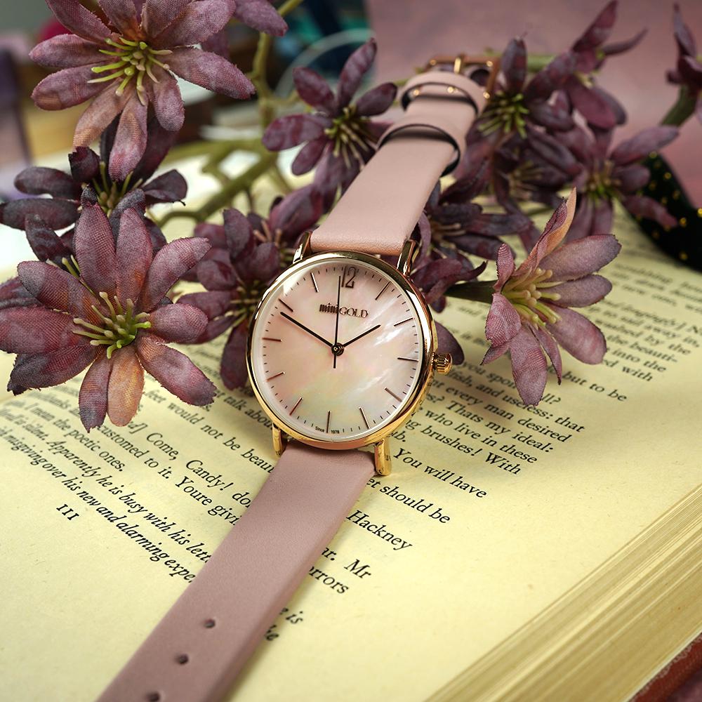 Jyullieoseu Wsb021 Mother-Of-Pearl Round Women'S Leather Watch + Free Bracelet