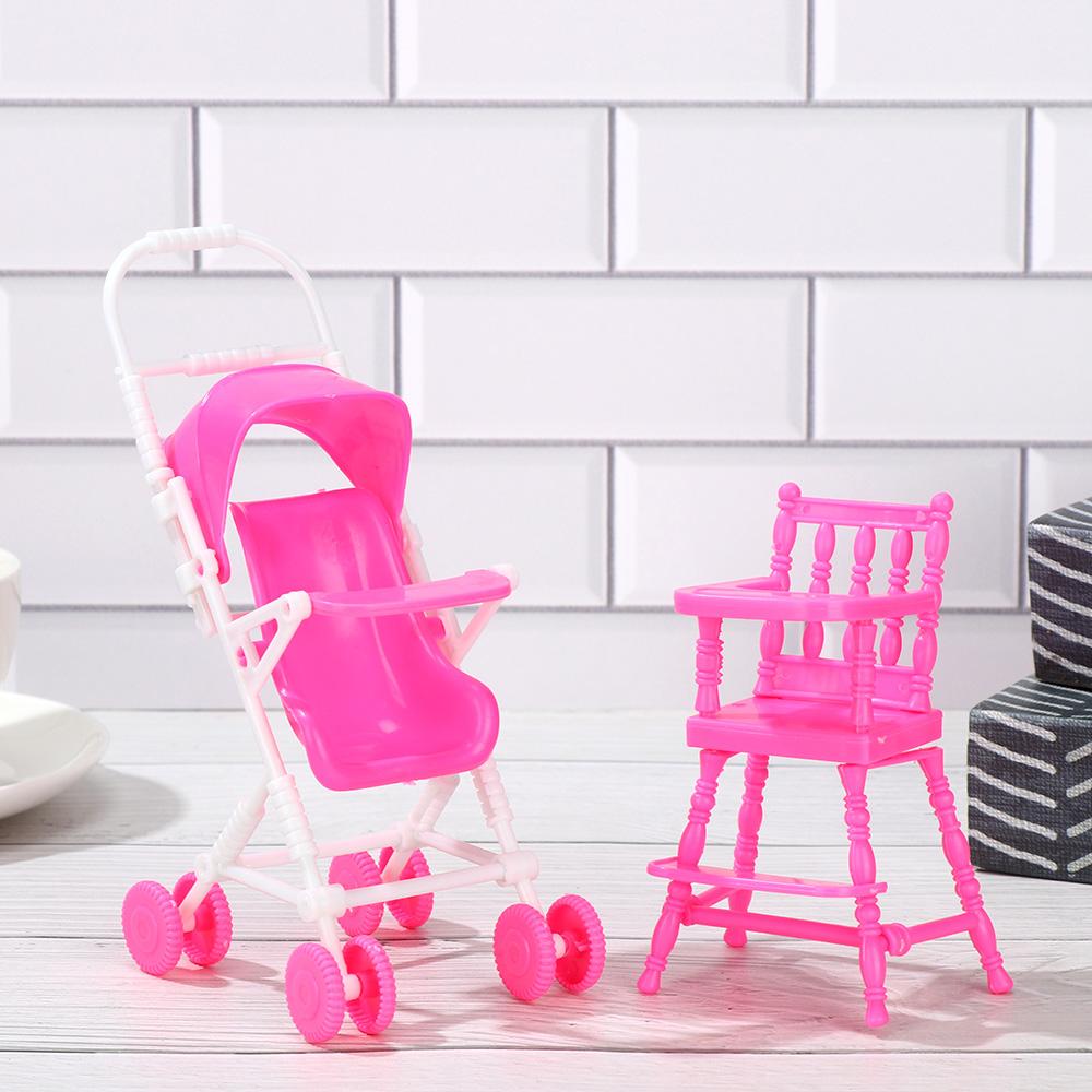 Miniature Baby Stroller For Dolls Accessories Dollhouse Furniture Plastic Mini Dining Chair Infant Carts Girls Pretend Toys