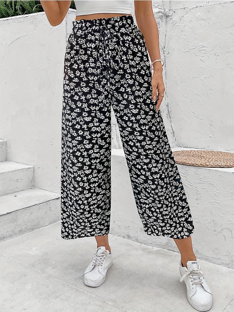 Nové Dámské Kalhoty v Letním Stylu Rovné Volnější Zeštíhlující Ležérní Pruhované S Vysokým Pasem Široké Nohy Univerzální Ležérní Kalhoty