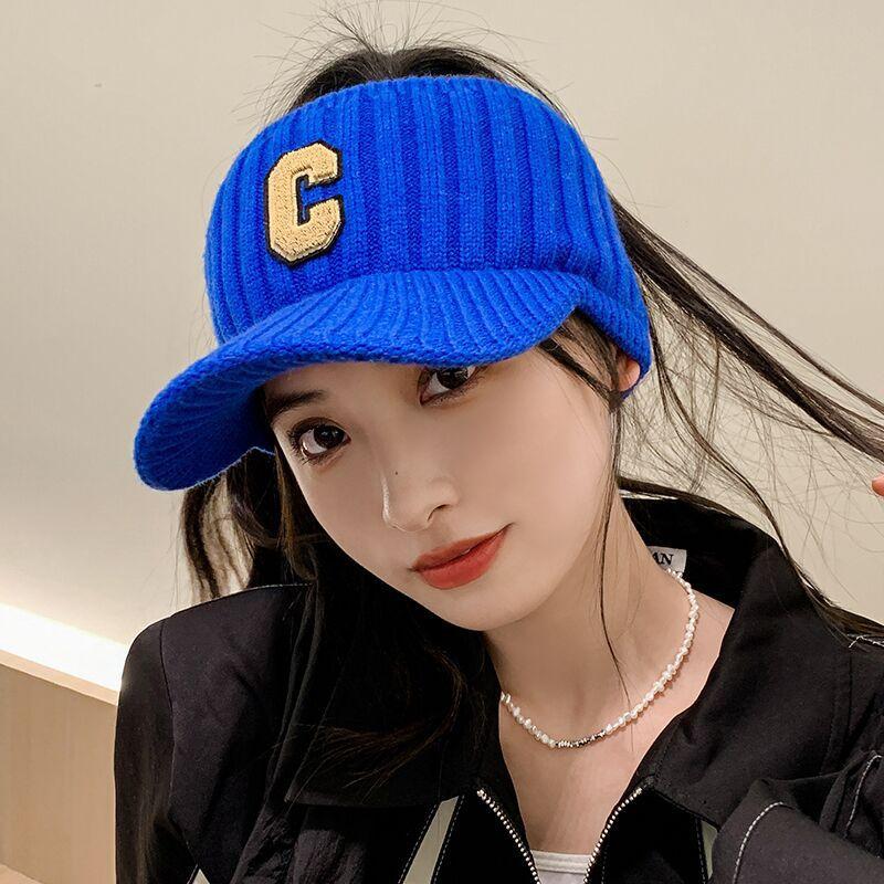 C letter empty top knitted cap women's autumn and winter outdoor running fashion versatile warm wool cold baseball cap