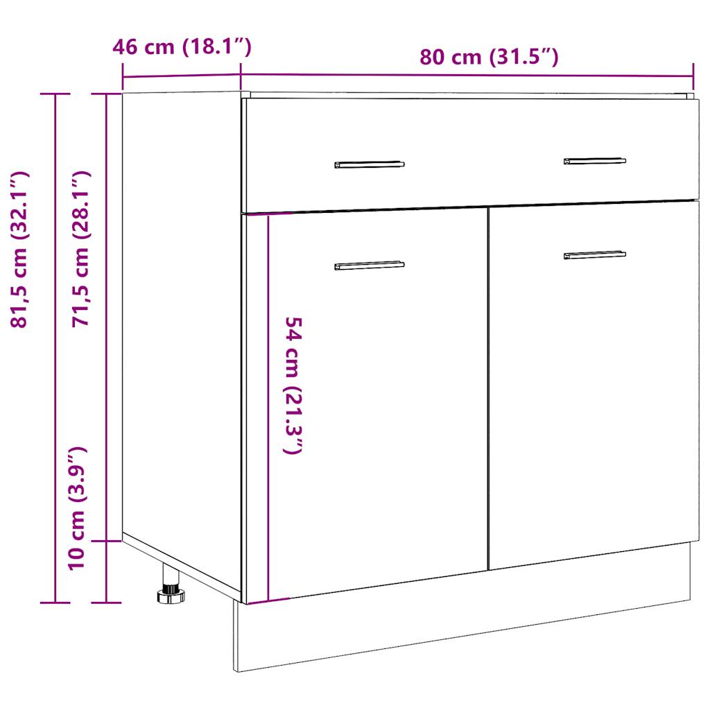 Lyon Under Cabinet with Drawer Artisan Oak Finish 80 X 46 X 81.5 Cm Particleboard