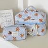 Blue Striped Bear Cosmetic Bag With Quilted Storage For Daily Use And Travel