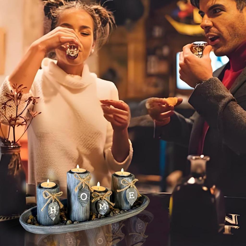 Wooden Candle Holders Centerpieces for Living Room Coffee Table Decorations,Farmhouse Table Decor Tealight Candles Holders with Rustic