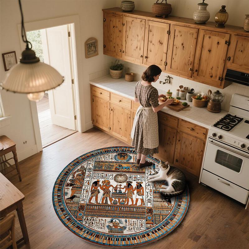 Ancient Egyptian Totem  Round Area Rug,Carpet Rug for Living Room Bedroom Sofa Playroom Decor,Non-slip Floor Mat