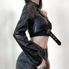 Stylish Asymmetrical Metal Buckle Halter-Neck Pu Leather One-Sleeve Jacket 2025 Spring and Autumn European and American Amazon New Model
