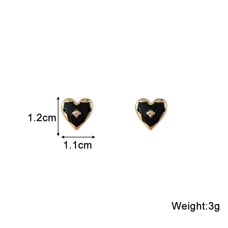 Temperament Black Heart Rhinestone Stud Earrings for Women Crystal Personality Unique Ear Wedding Jewelry