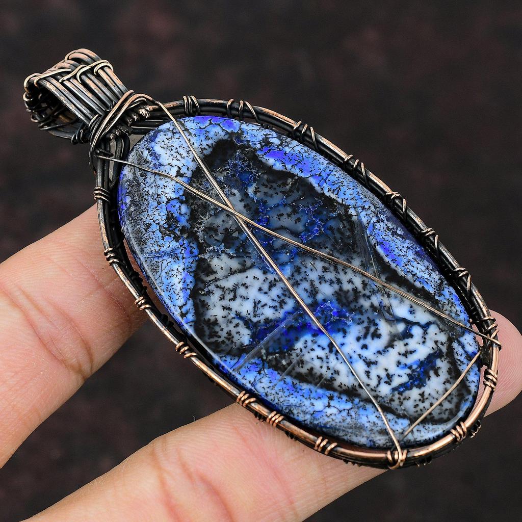 Blue Dendrite Opal Pendant Copper Wire Wrapped Pendant Moonstone Pendant Gift For Her Handmade Copper Jewelry Wire Wrapping Gemstone Jewelry