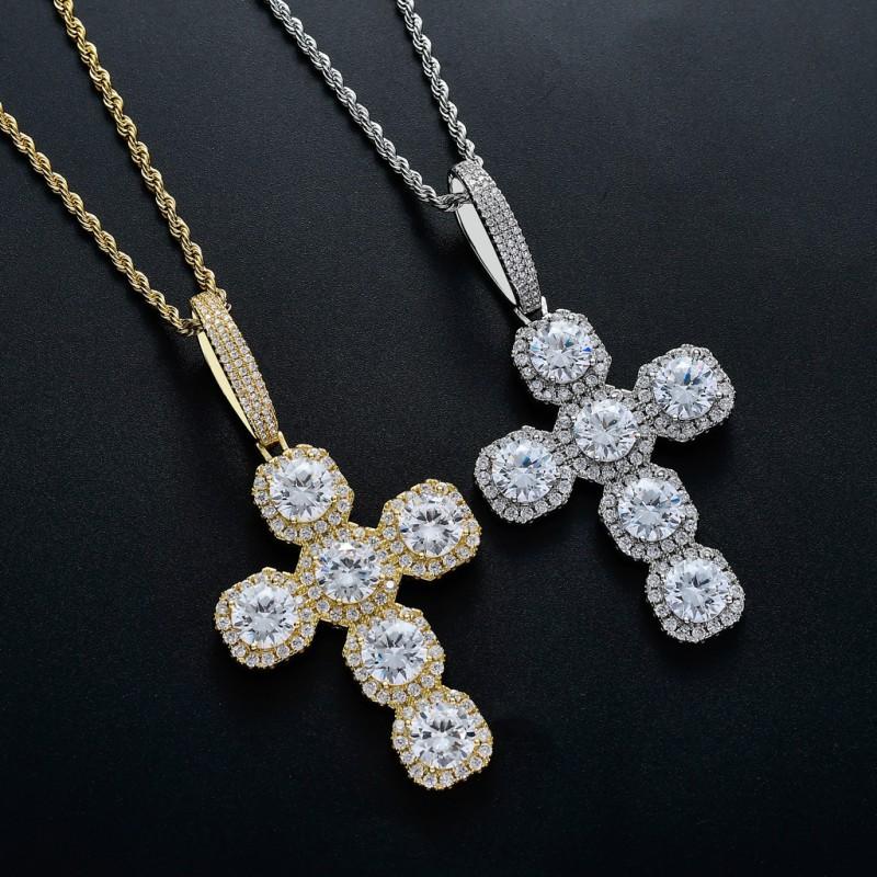 Mens Oversized Solid Cross Pendant Necklace With Full Zirconia Stones 87mm Hip Hop Chain Jewelry
