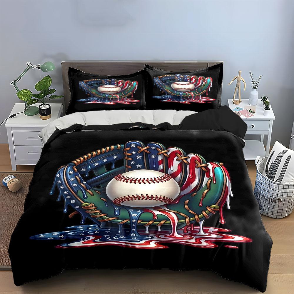 Baseball, glove, flag pattern. Bedding sets Duvet cover sets Duvet covers Pillowcases(1*Duvet Cover 2*Pillowcases without duvet insert)
