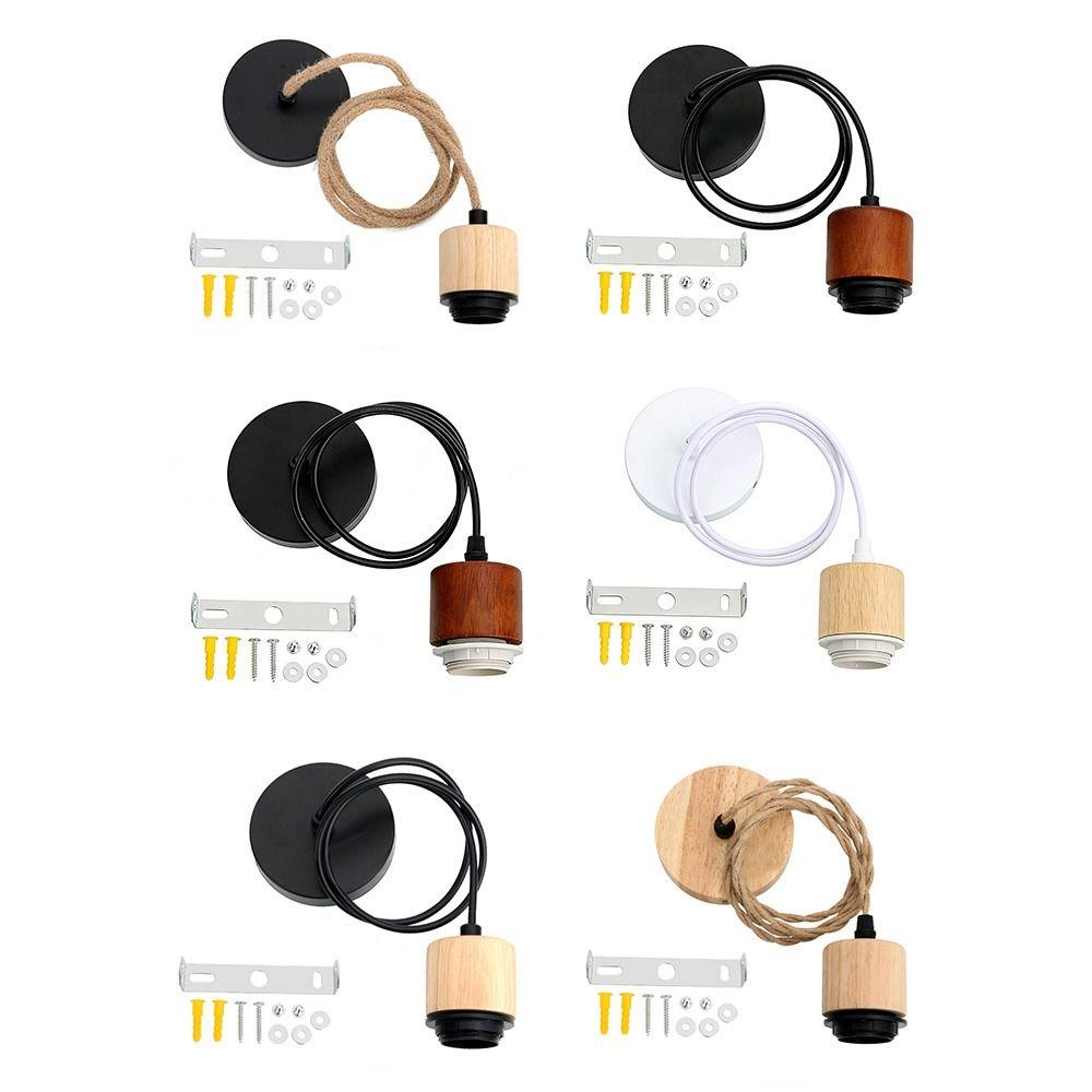 New Solid Wood E27 Lamp Holder Adjustable Wire DIY Accessories Pendant Lamp Screw Socket Hanging Lampshade Base