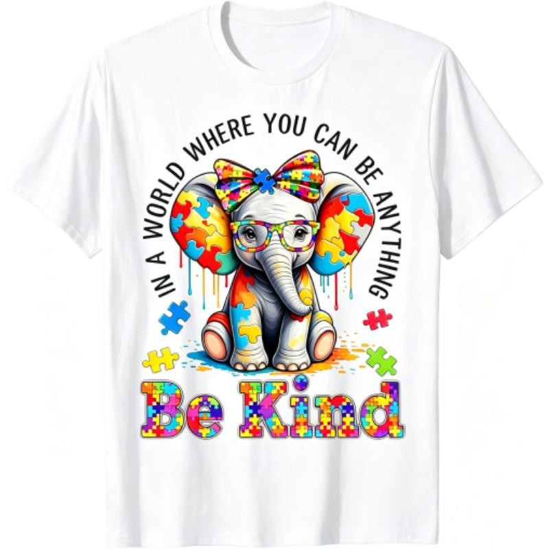 Animal Colored Ears Elephant Print Men's T-Shirts Summer Fashion Street Outdoor Casual T-shirt Tops for Men's and Women's Tees Top