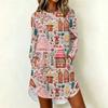 Women's Trendy Casual Christmas Print Long Sleeve Neck Dress for Holiday Party