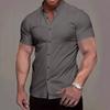 Men Summer Short Sleeve Pure Color Shirt Tops Men Clothes Business Casual Lapel Shirt Tops