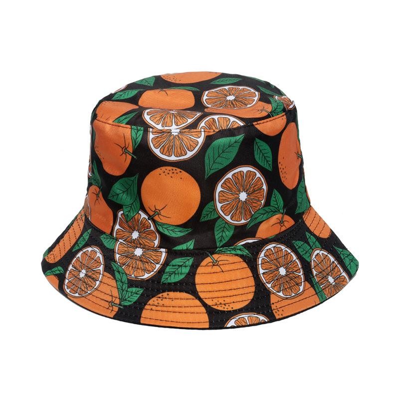Unisex Vegetables Fruits Print Bucket Hats For Women Girls Summer Double-Sided Foldable Panama Sun Hat Fruit Bob Fisherman Caps
