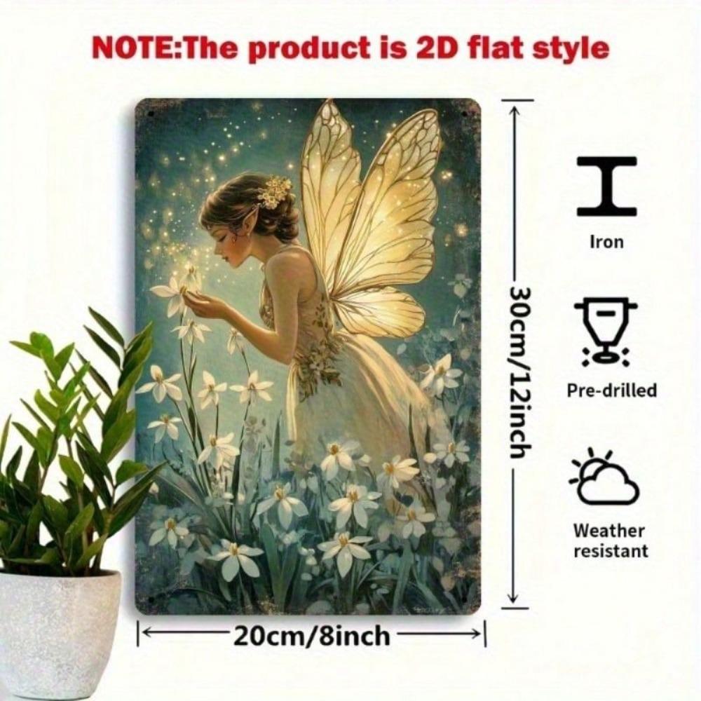 Vintage Glowing Fairy Wings Metal Sign 30x20cm Flower Garden Wall Decor Bedroom Tin Plaque Art