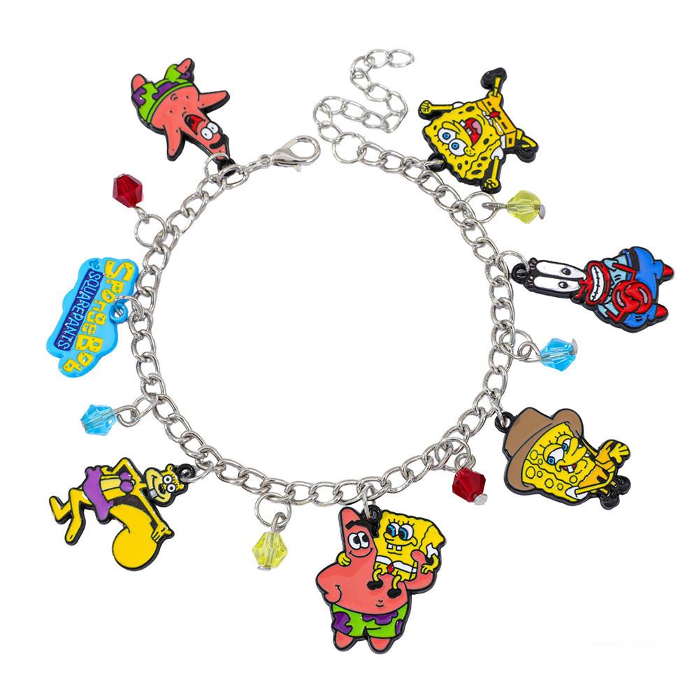 Spongebob Cartoon Charm Bracelet With Zinc Alloy Pendant For Unisex Fashion Accessory