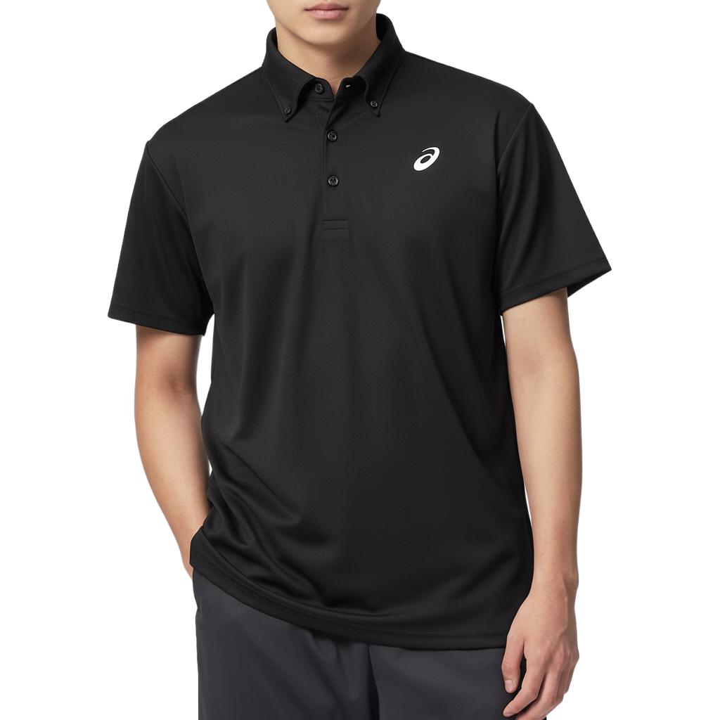 

Asics Logo Button Short Sleeve Polo Shirt Men tops Black 2031E022-001 S