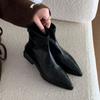 Cowhide Version~ Huge Good-looking Short Boots Women's Autumn and Winter Pointed Season Thin Elastic Thin Boots Soft Leather Thick Heel Chelsea Boots