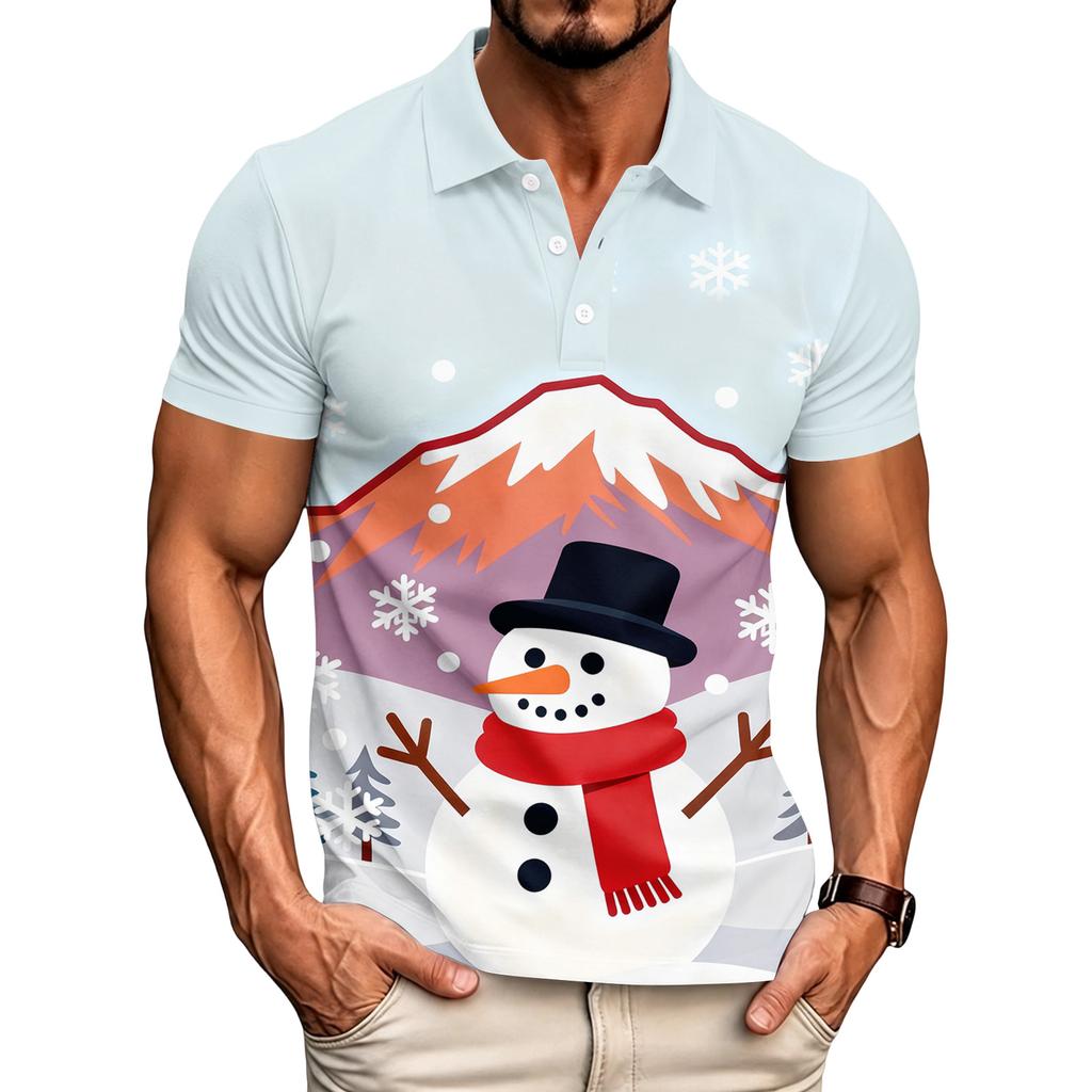 Men's Casual Short Sleeve Shirt with Christmas Print and Loose Fit for Holiday