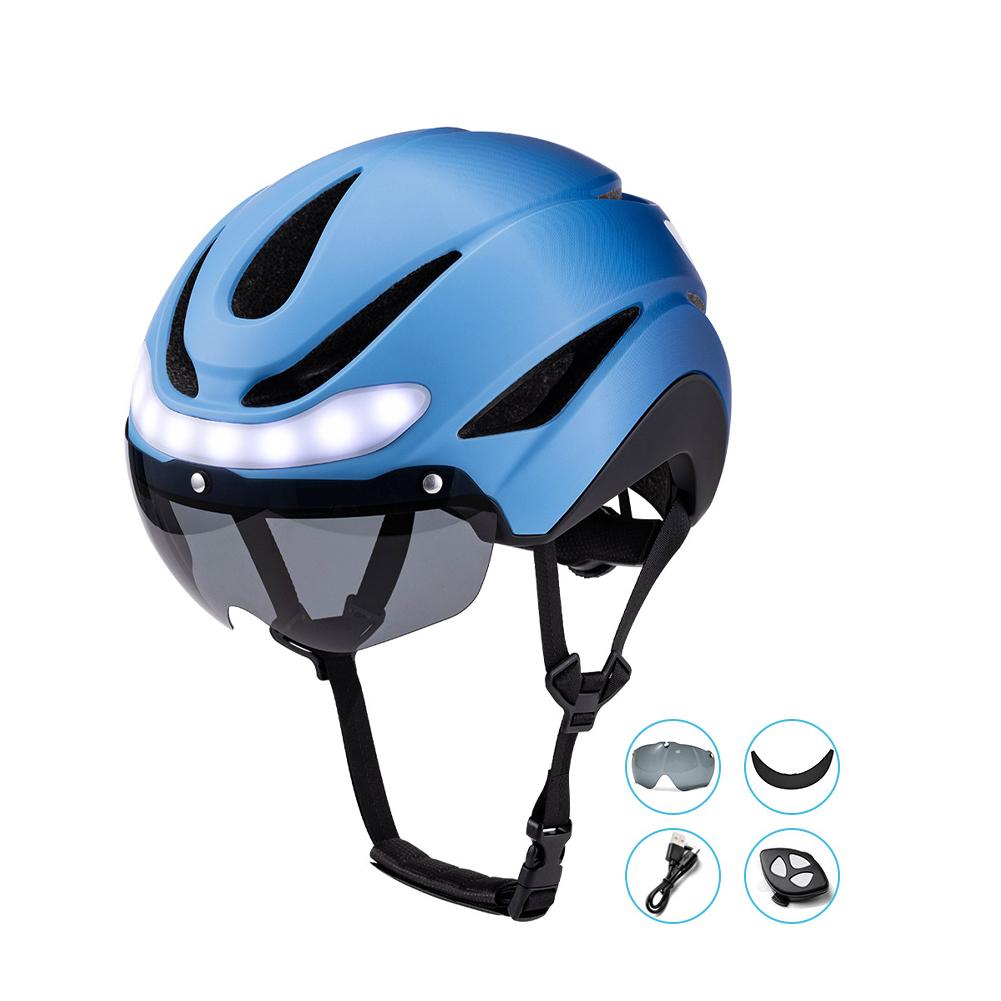 Motorcycle Helmets with Ride Lights Magnetic Goggles Visor Rechargeable LED Night Breathable Light Helmet Safety for Bicycle