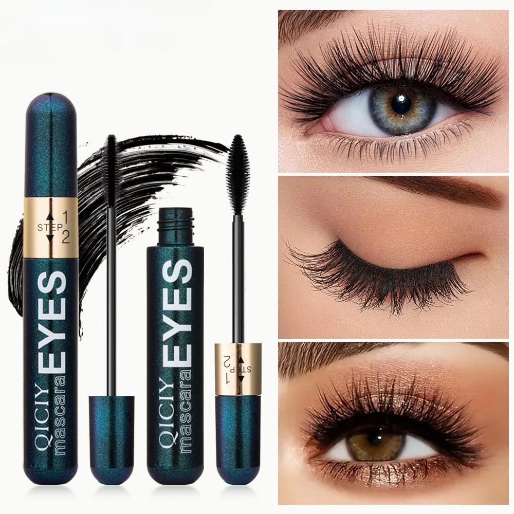 4D Fiber Lash Mascara & Primer, False Lashes Effect, 2-in-1 Curling and Lengthening MascaraWaterproof, Clump-Free, 24H Wear