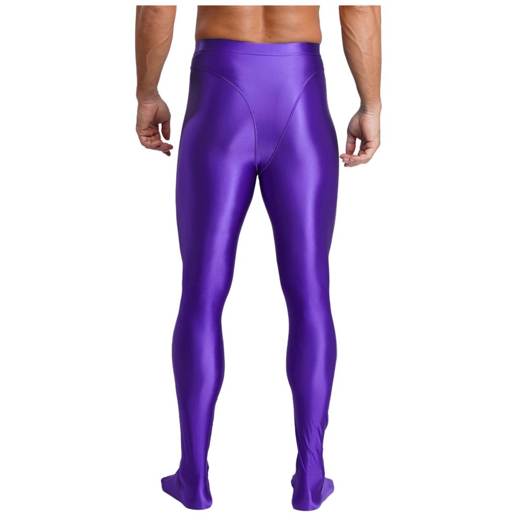 Mens Glossy Stretchy High Waist Fake Two Piece Tights Pants Leggings Yoga Wear