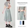 Women's Summer 2025 Light Blue High Waist Wide-Leg Denim Shorts