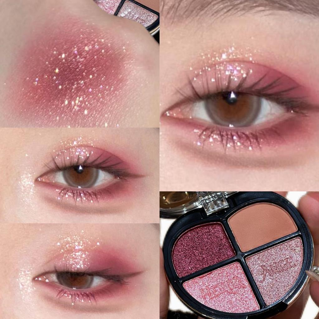 HERORANGE Four-Color Eyeshadow Palette - Shimmer, Glitter, Matte & Natural Contour