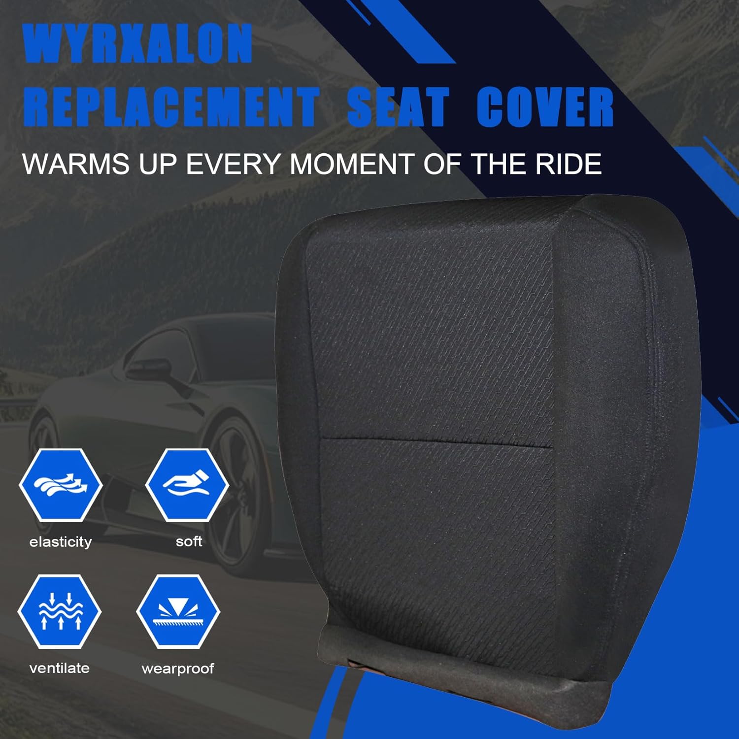 Black Driver Side Bottom Replacement Cloth Seat Cover Compatible with Chevy Silverado 1500 2500HD 3500HD 2007 2008 2009 2010 2011 2012 2013 2014