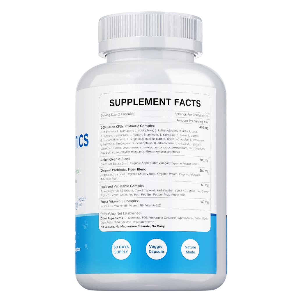 Compound probiotic capsules, fruit and vegetable supplements, for intestinal relief, digestive aid, suitable for adults.